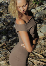brown stretch mini dress