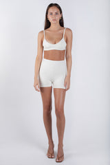 White rib bike shorts set with matching bralette