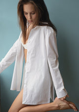 White cotton button up long sleeve shirt