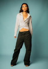 Wrap Shirt in Navy Stripe